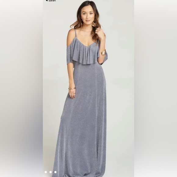 Show Me Your MuMu | Renee ruffle maxi dress grey silver sparkle size M new - Picture 3 of 7